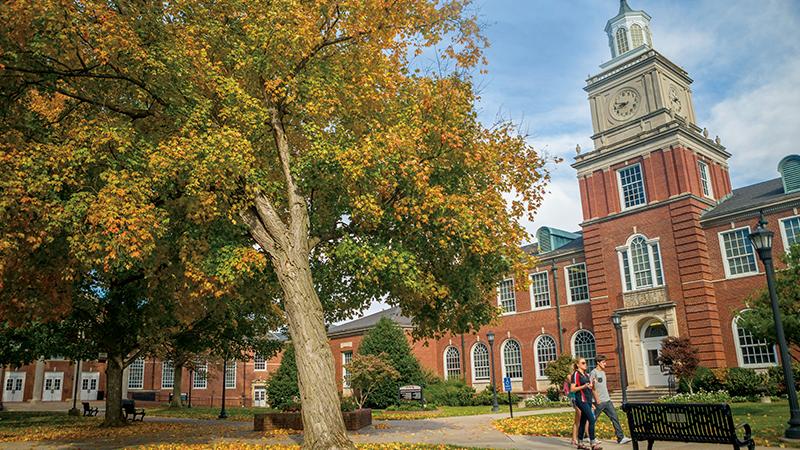 students walking by Browning building